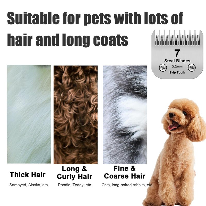 7 Skip Tooth Detachable Pet Dog Grooming Steel Blades,Compatible with Andis,Oster A5,Wahl KM10 Series Clippers,Cut Length 1/8-Inch (3.2mm) ?2 Pack 7 Skip Tooth-2 PCS Silver