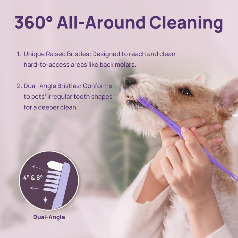HICC PET Toothbrush for Dogs & Large Cats, Vet-Recommended Ergonomic Pet Toothbrush for Easy Teeth Cleaning, Gentle on Gums, Cat & Dog Dental Care, Improves Oral Hygiene. Toothpaste Not Included Purple for Dogs & Large Cats