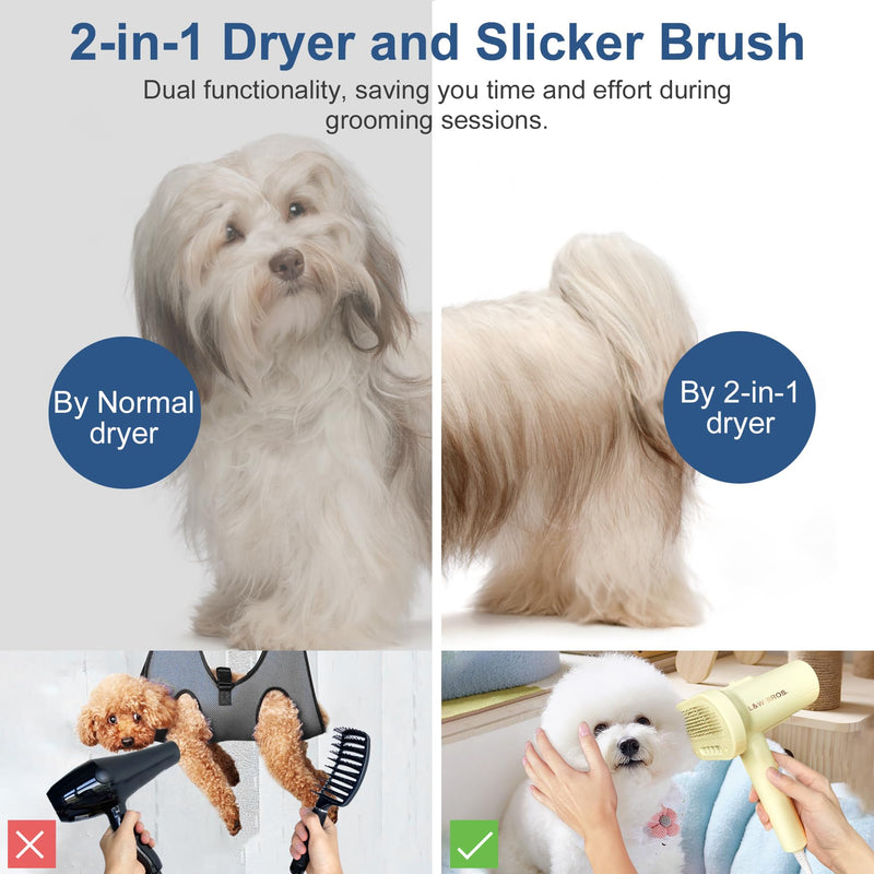 L&W BROS. Quiet Pet Grooming Dryer with Brush, Adjustable Temperature, and Overheating Protection for Small Dogs and Puppies (Light Yellow) - PawsPlanet Australia