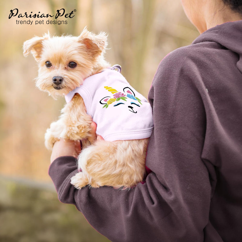 Parisian Pet Dog Tshirt - Embroidered Unicorn Girl Pet Vest - 100% Cotton, Lightweight Dog Clothes, Female Tank Top - Sleeveless Pink Tee Shirts for Large Dogs - 2XL - PawsPlanet Australia