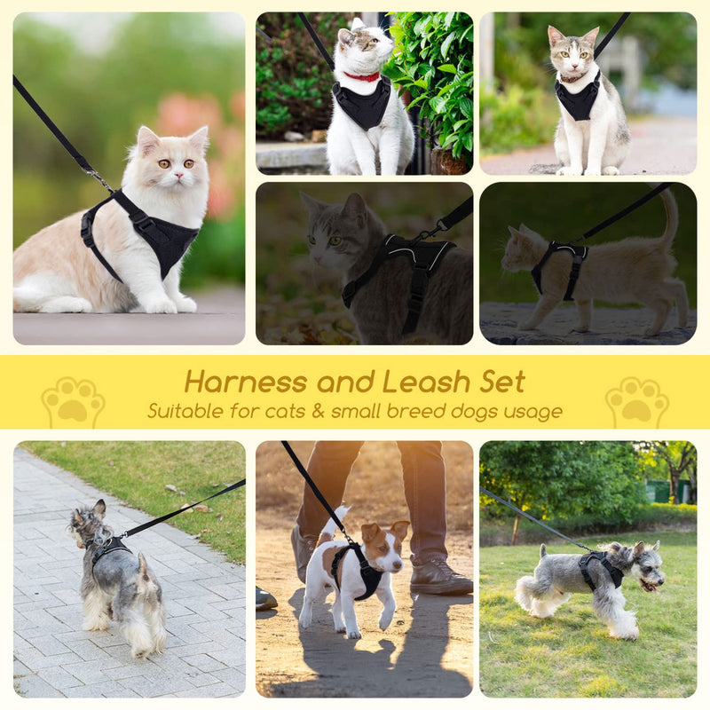 Cat Harness and Leash, Nobleza Reflective Adjustable Vest Harness with Soft Breathable Air Mesh, No Pull Walking Escape Proof Harness and Leash Set for Growing Kittens, Cats, Puppies Outdoor Usage Black S