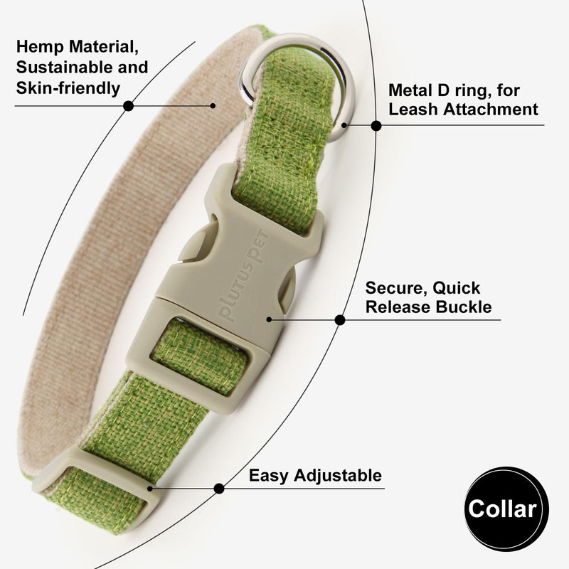 Plutus Pet Cotton Hemp Dog Collar and Leash Set, Adjustable Collar for Small, Medium, and Large Dogs, Heavy Duty and Soft on Skin, Green, XS X-Small - PawsPlanet Australia