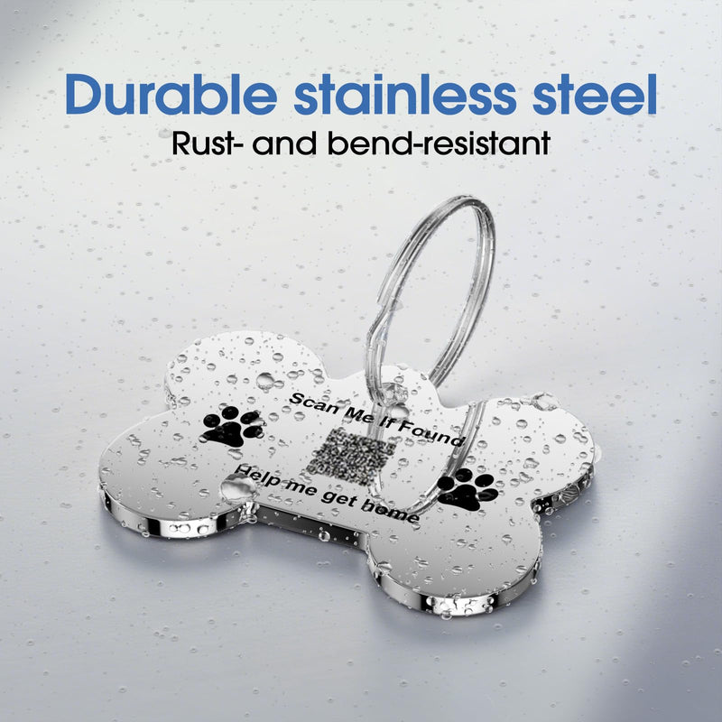 Stainless Steel Pet Tag | Easy-to-use Tag with QR Code | Modifiable Pet Online Profile | Emergency Contacts | No Subscription or Fees | Laser Engraved & Clear | Waterproof & Durable - PawsPlanet Australia