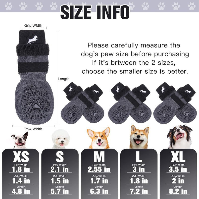 EXPAWLORER 6 Pack Anti-Slip Dog Socks - Non-Slip Double Sides Paw Protectors with Adjustable Straps, Strong Grips Traction Control for Indoor on Hardwood Floor Wear, Black XS X-Small - PawsPlanet Australia