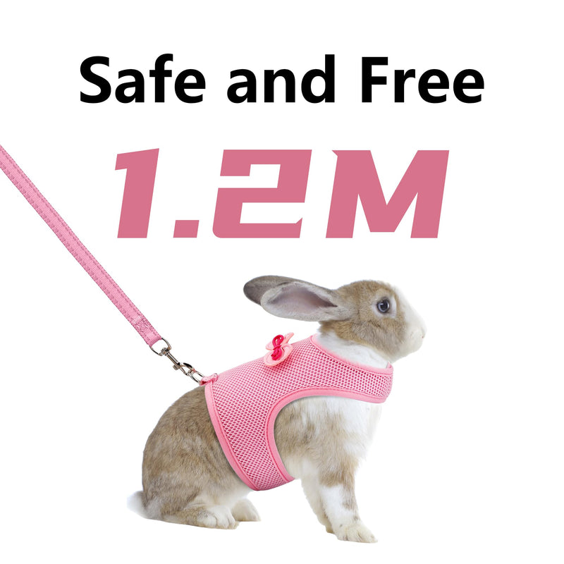 AIITLE Bunny Harness and Leash Set, Soft Breathable Mesh Vest Harness with Cute Bow for Rabbits Kitten Ferret Small Pig Puppy Walking Supplies Pink M Medium - PawsPlanet Australia