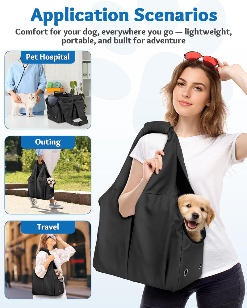 Dog Purse Carrier for Small Dogs and Cats up to 15 lbs, Portable Soft Sided Travel Pet Tote Bag with 4 Large Pockets,Foldable Puppy Bag Carrier for Outings and Travel (Black) Black - PawsPlanet Australia