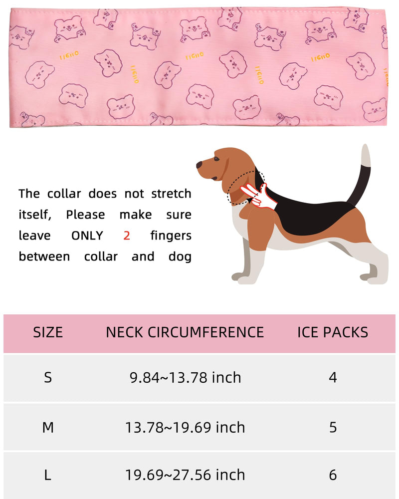 Hosiwei Dog Cooling Collar with Ice Packs - Adjustable Pet Cooling Bandana for Summer, Reusable & Freezable Neck Wrap Scarf for Dogs - Hot Weather Chill Out Accessory Pink Bear Medium