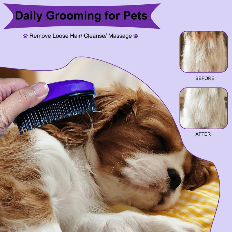 3 PCS Puppy Brush Grooming Kit, Stainless Steel Flea Comb, Fit for Yorkie, Shih Tzu, Maltipoo, Soft Bristle (Dark Purple) Dark Purple - PawsPlanet Australia