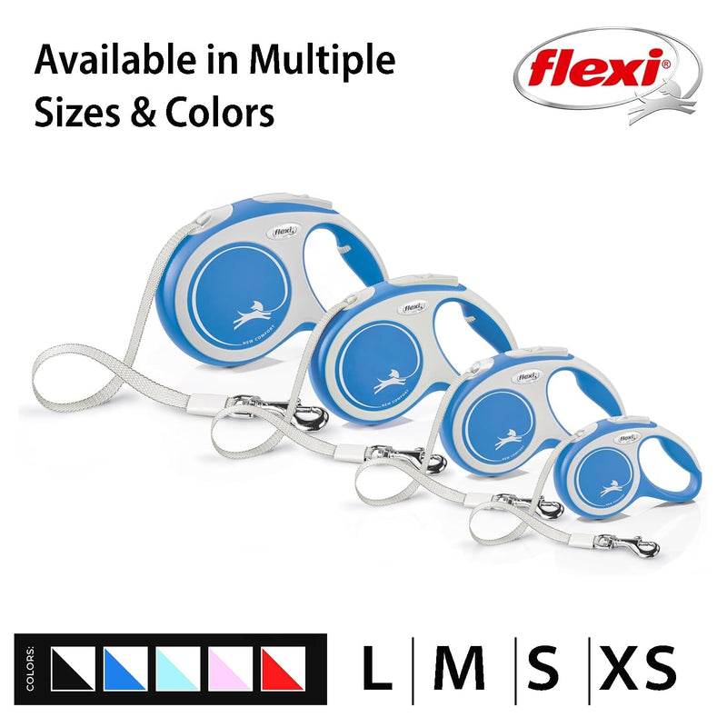 FLEXI New Comfort Tape Retractable Dog Leashes for Medium Dogs Upto 55 lbs. – 16 ft., Blue | Tangle Free Pet Walking Leash with One-Handed Brake, Pause, Lock|German Quality Product Medium - 16 Feet - PawsPlanet Australia