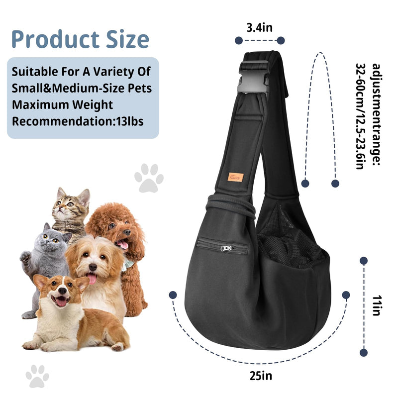 CUBY Dog and Cat Sling Carrier - Small Dog Carrier Sling with Adjust Strap & Zip Pocket, Hands Free Soft Dog Slings for Small Dogs Cats Puppy Pets Outdoor Travel Safety Purse Bag (Black) Black Adjust strap 1.0