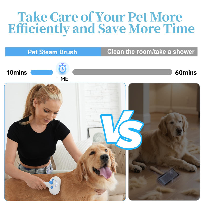 Pet Steam Brush for Dog & Cat - 3-in-1 Steam Grooming Brush for Shedding & Hair Removal - Self Cleaning Spray Comb with Mist for Long Haired Pets - Includes 1*Waterless Shampoo, Blue 7.87in blue-Waterless Shampoo - PawsPlanet Australia