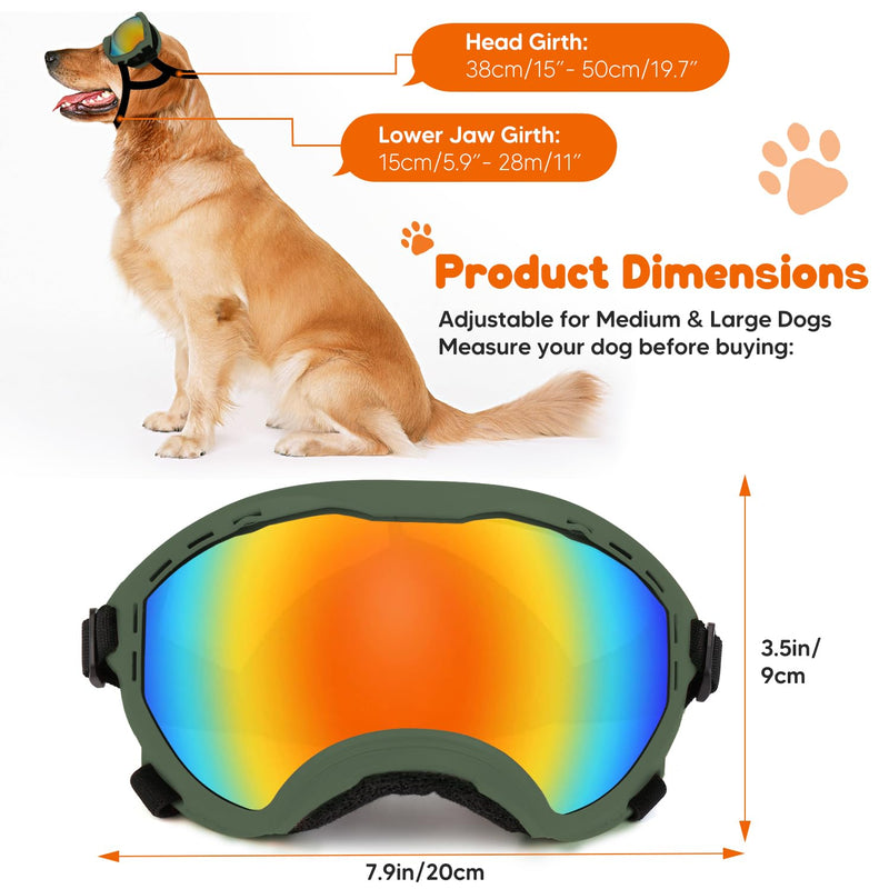 Dog Goggles,UV Protection Dog Sunglasses for Medium-Large Breed,Dogs Eye Protection with Adjustable Strap (Army Green) Army Green