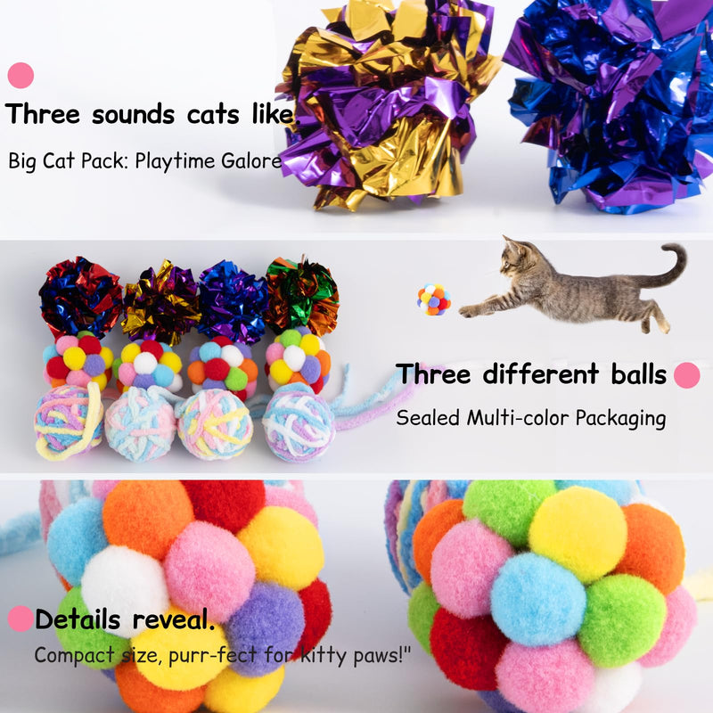 Cat Toys Balls 12Pcs Yarn Cat Balls with Bells Inside, Interactive Kitten Chew Toys for Indoor Kittens Kitty,Muticolor, Crinkle Toys Set，1.7 inches - PawsPlanet Australia