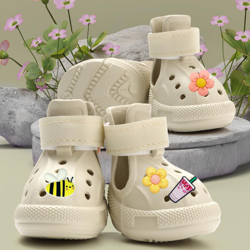 Dog Shoes for Hot Pavement,Non-Slip Waterproof Breathable Easy to Clean Put On and Take Off Dog Boots,Paw Protector for Hot Summer Roads Winter Snow (Beige, Size 2:(1.97"x1.38") (L*W)) beige Size 2:(1.38"x1.97") (W*L) - PawsPlanet Australia