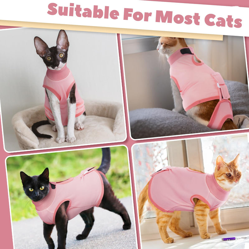 BRKURLEG Cat Recovery Suit for Female Male Anti-Licking Pet Surgical Pajamas Kitten Recovery Suit Cat Spay Recovery Suit Female Abdominal Wounds Skin Diseases Protection, Pink, L Large