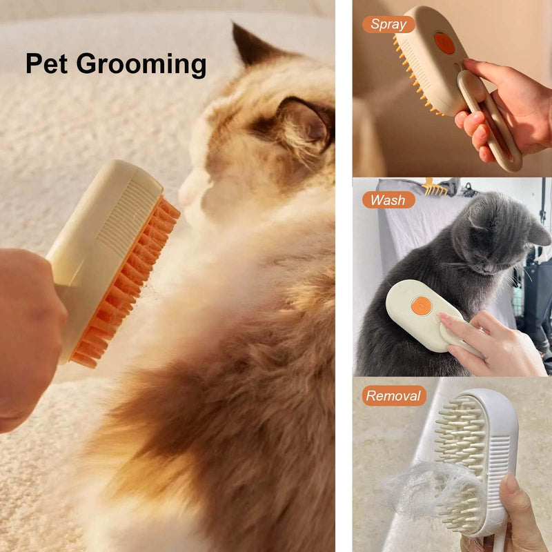 Cat Grooming Brush, 3 In1 Pet Spray Hair Comb Silicone Massage Brush Rechargeable Steam Comb Foldable Handle Spray Steam Brush Sheds Loose Hair Removing Pet Hair Tangled Cleaning Comb for Cats Dogs Coffee - PawsPlanet Australia