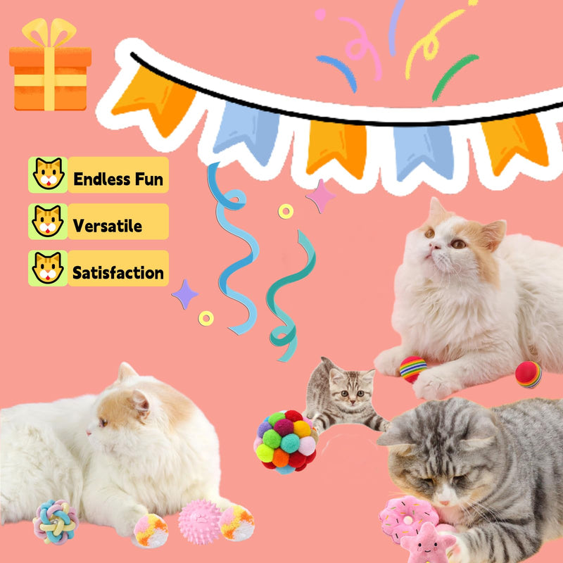 Cats Toy Set Interactive Cat Toys Pack Woolen Cat Toy Balls with Bell and Fuzzy Balls, Interactive Toys for Indoor Cats and Kittens, Chew Toys 12pcs - PawsPlanet Australia