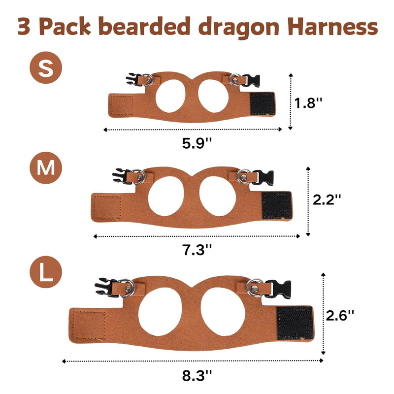 3 Pack Bearded Dragon Harness and Leash Set - Adjustable Soft Leather Lizard Harness Leash Small Animal Traction Rope Training Walking Vest Accessories for Reptile Squirrel Rat (Brown) Brown - PawsPlanet Australia