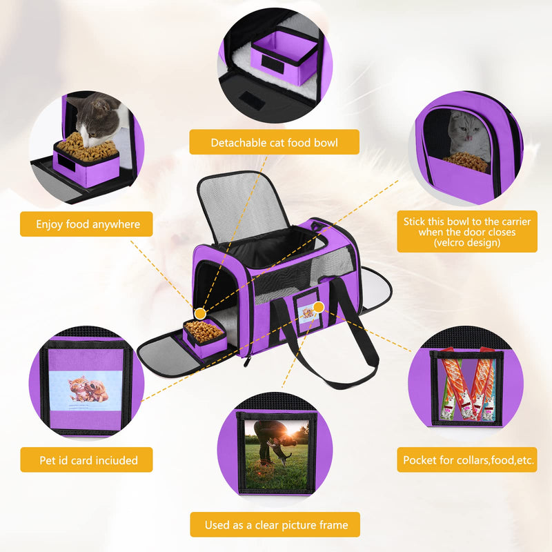 Cat Carrier Pet Carriers Airline Approved for Small Dogs Kitten Carrier for Small Medium Animals Under 15lb, Collapsible Soft Sided Travel Carrier, Purple - PawsPlanet Australia