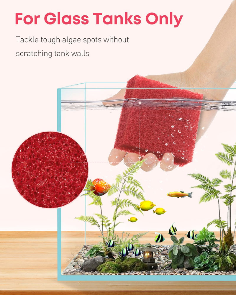 Pawfly 8 Pack Aquarium Glass Cleaner Sponge, 3.25" x 3.25" x 1", Algae Scrubber Pad for Glass Aquariums, Fish Tank Glass Cleaner, Aquarium Sponge, Aquarium Cleaning Tools, Red (Not for Acrylic Tank) - PawsPlanet Australia
