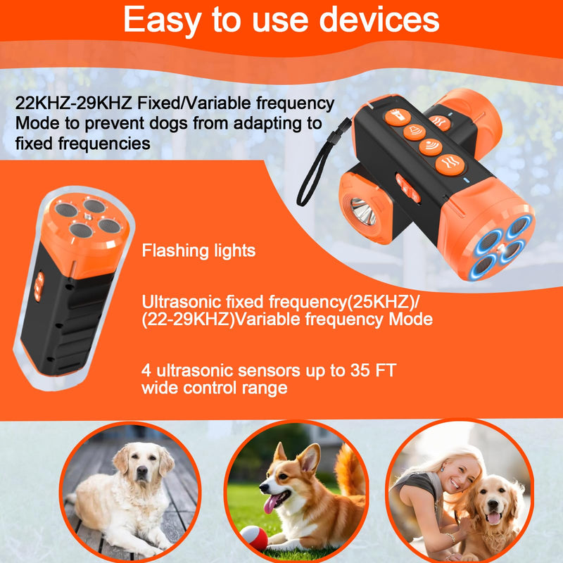 Anti Barking Device for Dogs,Rechargeable Dog Bark Deterrent Device,Barks No More Dog Training Device in 35 FT Indoor Outdoor,Barking Silencer with 4 Ultrasonic Emission Ports and Flashlight - PawsPlanet Australia