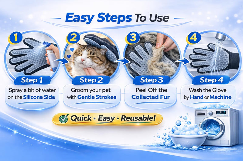 4-in-1 Pet Grooming & Washing Glove for Dogs and Cats, De-Shedding Massage Bathing Grooming Cat Hair Remover Glove with Longer Tips More Efficient (Right, Grey) - PawsPlanet Australia