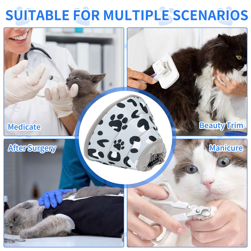 Soft, Adjustable Elizabethan Collar & Cone - Cat Recovery Collar for After Surgery - Grey, M