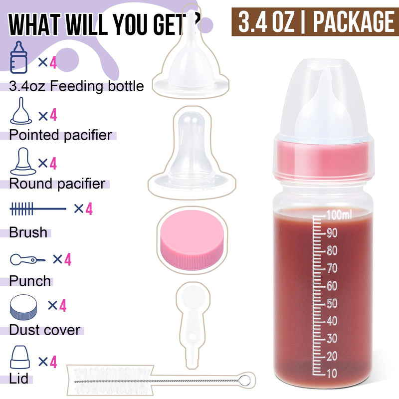 Puppy Kitten Nursing Bottle 3.4oz - Small Animal Feeding Kit with Nipples | Hand Feeding Supplies for Puppies, Kittens, Rabbits, Ferrets & Newborn Pets 1 Count (Pack of 4) Transparent - PawsPlanet Australia