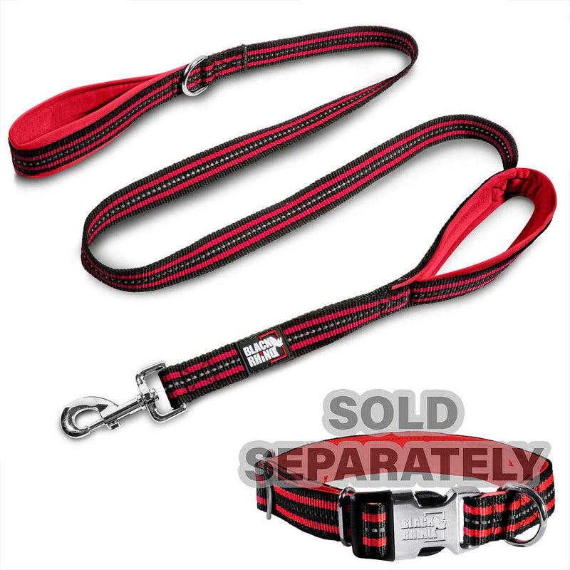 Black Rhino Dog Leash - Heavy Duty - Medium & Large Dogs | 5ft Long Leashes | Two Traffic Padded Comfort Handles for Safety Control Training - Double Handle Reflective Lead 5 Ft Red/Bl - PawsPlanet Australia