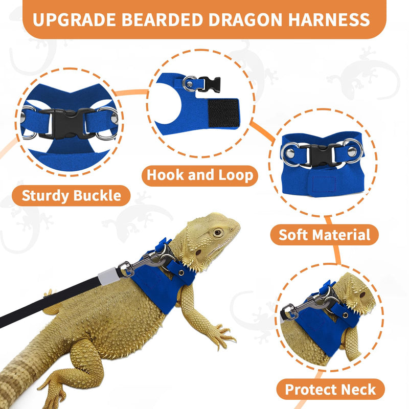 3 Pack Bearded Dragon Leash and Harness Set, Retractable 9.8FT Leash with 3 Sizes Adjustable Soft Harness for Reptile Small Animals Outdoor, Cute Lizard Vest Clothes for Reptile Lovers -Blue Blue - PawsPlanet Australia
