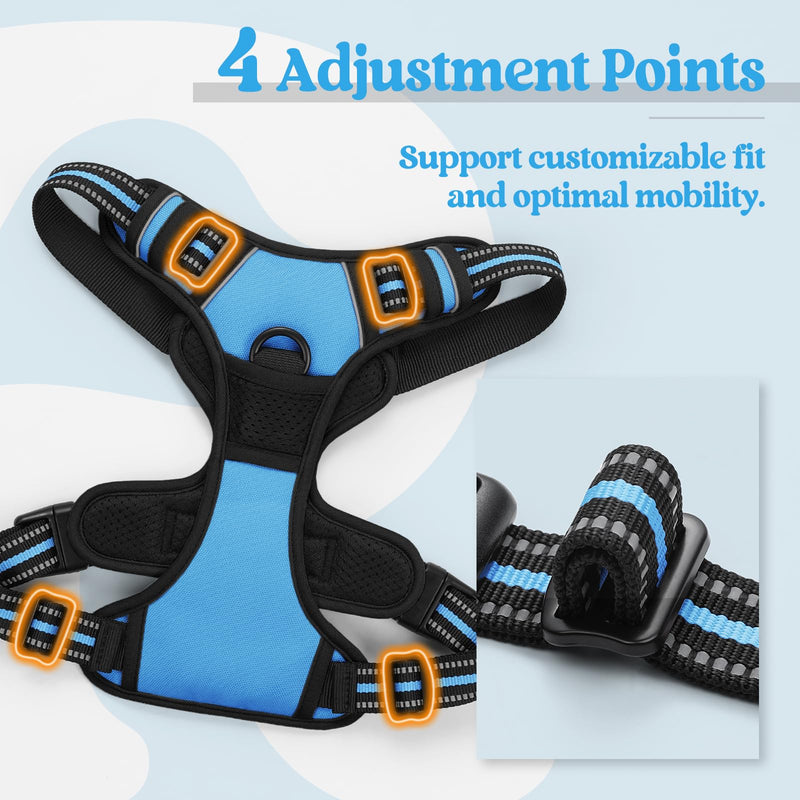 rabbitgoo Dog Harness No Pull with 2 Leash Clips, Adjustable Soft Padded, Reflective Oxford No Choke Pet Vest with Easy Control Handle for Large Dogs, Blue, L - PawsPlanet Australia