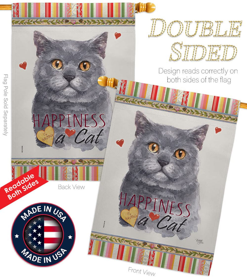 Breeze Decor Blue British Short Hair Happiness House Flag-2 pcs Pack Cat Kitten Meow Spoiled Paw Fur Pet Nature Farm Animal Creature Banner Small Garden Yard Gift Double-Sided, Made in USA - PawsPlanet Australia