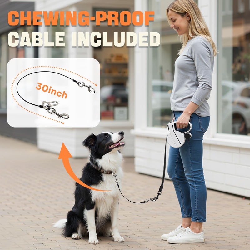 Retractable Dog Leash with LED Light & Reflective Tape for Night Walk, 16ft Dog Leash with Poop Bag Dispenser, Chew-Proof Steel Cable, One-Button Brake & Lock for Medium Dogs up to 66 lbs (BLK&WHT) Coal