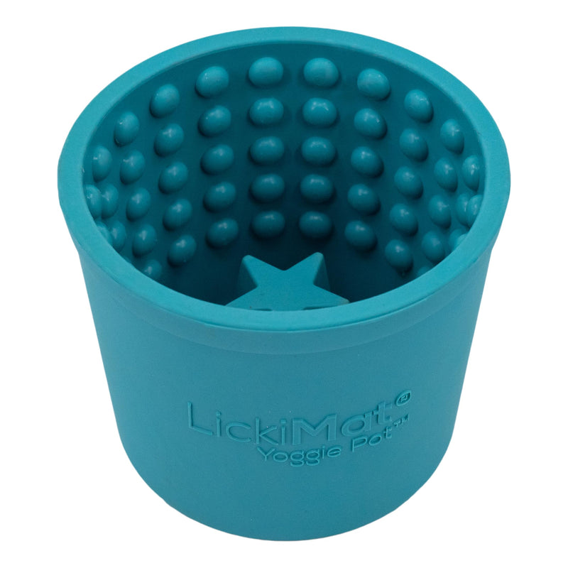 LICKIMAT Yoggie Pot – Distraction, Fun and Enrichment. Long Lasting Rubber Licking Treat Dispenser for All Dog Sizes and Slow Feeder for Small Dogs. The Newest LickiMat Turquoise