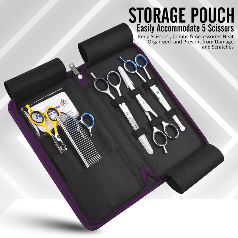 Leather 5 Scissor & Shear Storage Case for Hairstylist - Hairdresser -Scissor Holder Perfect for home-saloon use (Purple) Purple