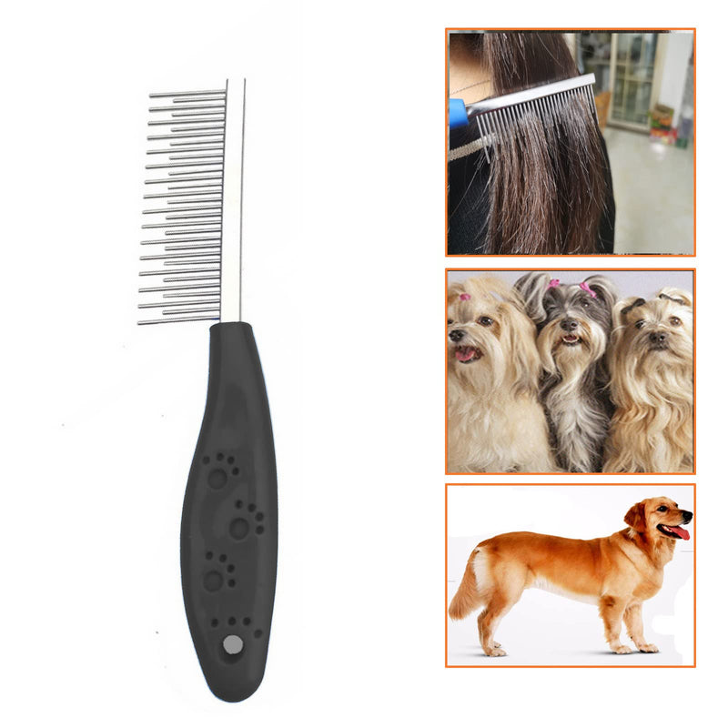 Dog or Cat Comb Grooming with Short and Long Teeth Dematting Knots Tangles Remover Combs Detangler Tool Suitable for Dogs Cats Poodle HorseStainless Steel Pin (Black) Black - PawsPlanet Australia
