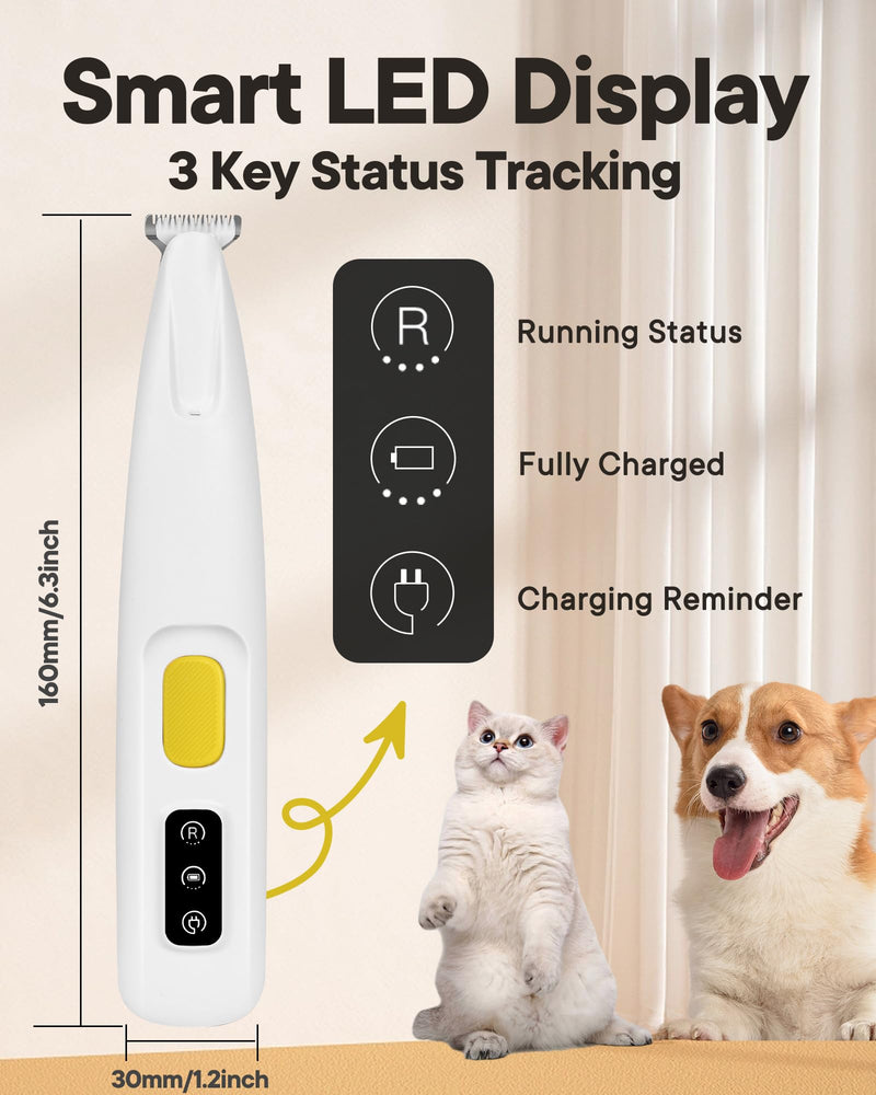 FURBONA Upgraded Dog Paw Trimmer with LED Light, 18 mm Widen Blade, 35 dB Low Noise, Waterproof, Rechargeable Clipper for Dogs & Cats Precision Trimming Around Paws, Eyes, Ears, Face, and Rump Yellow - PawsPlanet Australia
