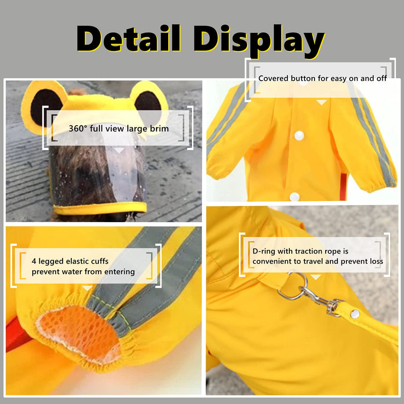 Dog Raincoat,Waterproof Dog Rain Jacket with Safety Reflective Stripe,Hooded Slicker Dachshund Doggy Dog Poncho with Leash for Dogs and Puppies Large Yellow