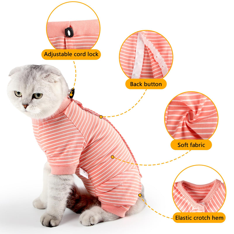 HEYWEAN Cat Recovery Suit Cats Vest Bodysuit After Surgery Stripes Long Sleeve Cat Onesies for Kitten Medical Care Cone Collar Alternatives Pet Surgical Shirt Cats Clothing Pajama Suit Orange Stripes M