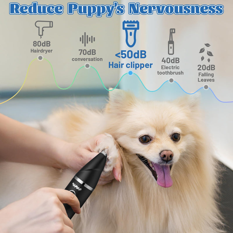 MALLMALL6 4 in 1 Dog Cat 7500RPM Power Motor Grooming Kit, 2000mAh 4 Hours Battery Life Pet Hair Clipper, 1.77” Width 2 Speed Low Noise Multifunctional Shaver, 16 Pet Grooming Tools Paw Trimmer Black