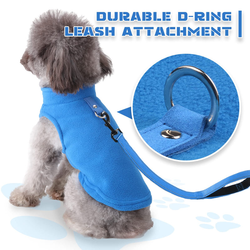 PETCARE Small Dog Sweater Cat Fleece Vest Soft Dog Jacket with Leash O-Ring Winter Warm Pet Pullover Coat Puppy Clothes for Small Dogs Cats Chihuahua Apparel Shih Tzu Costume, Blue M (Suggest 6-12 lbs)