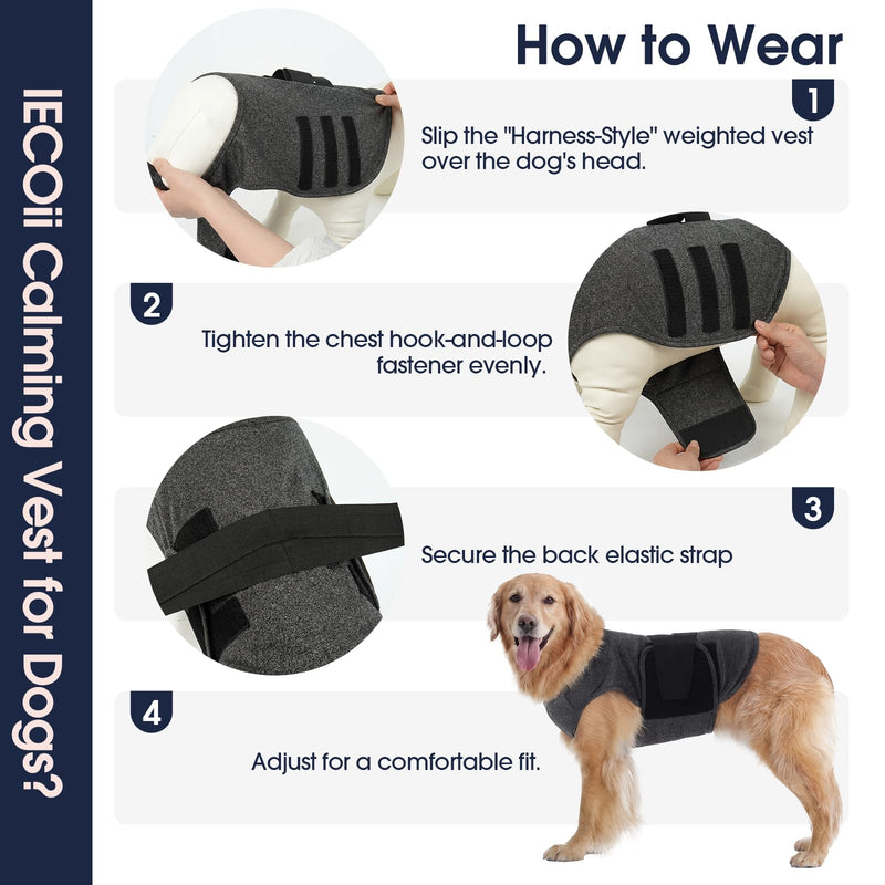 IECOii Dog Calming Suit with Magic Tape,Adjustable Anti-Anxiety Vest for Travel Fireworks Separation Stress,Lightweight Calming Onesie for Surgery Recovery Shedding Control & Skin Protection,L Large(Chest:24.4" - 29.5") DarkGray