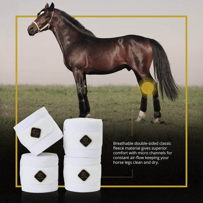Kavallerie Classic Bandage for Horses, Distributes Pressure Evenly Therapeutic Breathable Fleece Material, Stretchy, Provides, Leg Protection and Support - White - (4 Units per Pack) 4 Pack