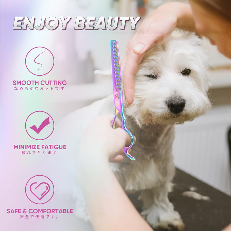 7" Dog Thinning Shears for Grooming, Multicolour Texturizing Scissors for Medium and Big Pets Japanese Stainless Steel 440C Sharp and Sturdy Grooming Shears for Novice and Professional Groomers Thinning scissors - PawsPlanet Australia