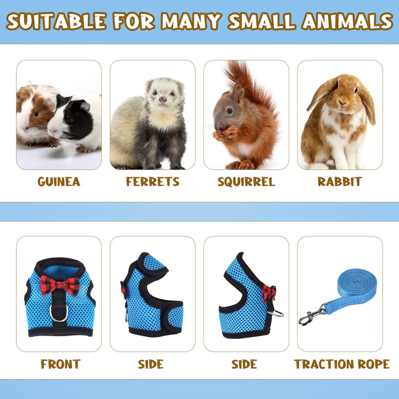 Guinea Pig Harness and Leash, Guinea Pigs Harness, Guinea Pig Leash, Hamster Harness can be Adjusted to Any Size Soft Mesh Harness Leash with Bow for Decoration (2packs) Blue - PawsPlanet Australia