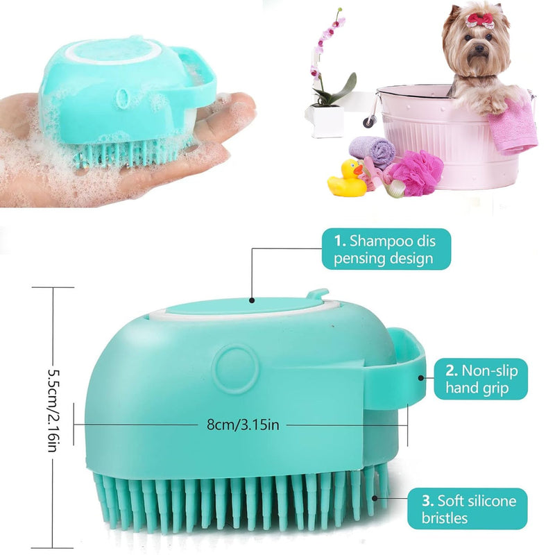 Pet Bath Scrubber Brush, Dog Grooming Massage Shampoo Bath Brush with Soap and Shampoo Dispenser Soft Silicone Bristle for Long Short Haired Dogs Cats Shower (Blue) Blue - PawsPlanet Australia