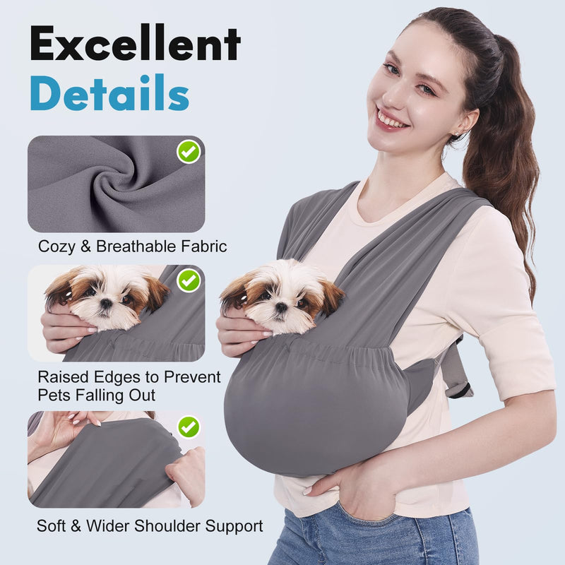 Supet Dog Sling Carrier for Small Pets, Hands Free Front Cat Sling, Reducing Back Neck Pain Anti-Anxiety, Adjustable Soft Carrying Plus Grey - PawsPlanet Australia