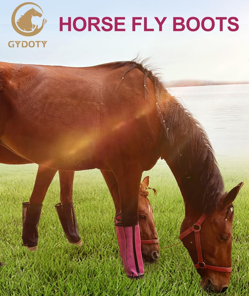 Horse Fly Boots Set of 4 - Upgrade Mesh Horse Leggins with Leather Frame, Leg Fly Protection (Medium, Pink) medium for 14-15 hand horse - PawsPlanet Australia
