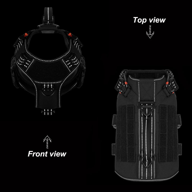 ICEFANG Reflective GN3 Tactical Dog Harness with 6X Buckles,for Small Sized Dogs,Dog Molle k9 Vest,Adjustable Pet Harness,No-Pulling Front Leash Clip (S (22"-27" Chest), Black) Small (Pack of 1) - PawsPlanet Australia
