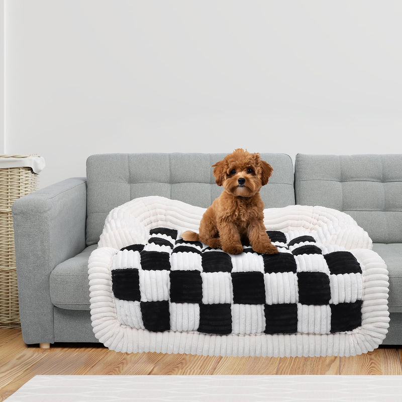 Fuzzy Pet Couch Covers for Sofa, Cozy Puppy Dog Bed Covers for Furniture Protector, Non-Slip Fluffy Plush Doggy Sofa Cover Bed for Home and Car (35.43 x 35.43 x 1.97in) Black - PawsPlanet Australia